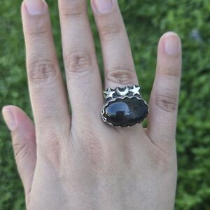 Moon and Stars sterling silver ring 💍✨ Artisan jewelry OOAK size 7 ETSY